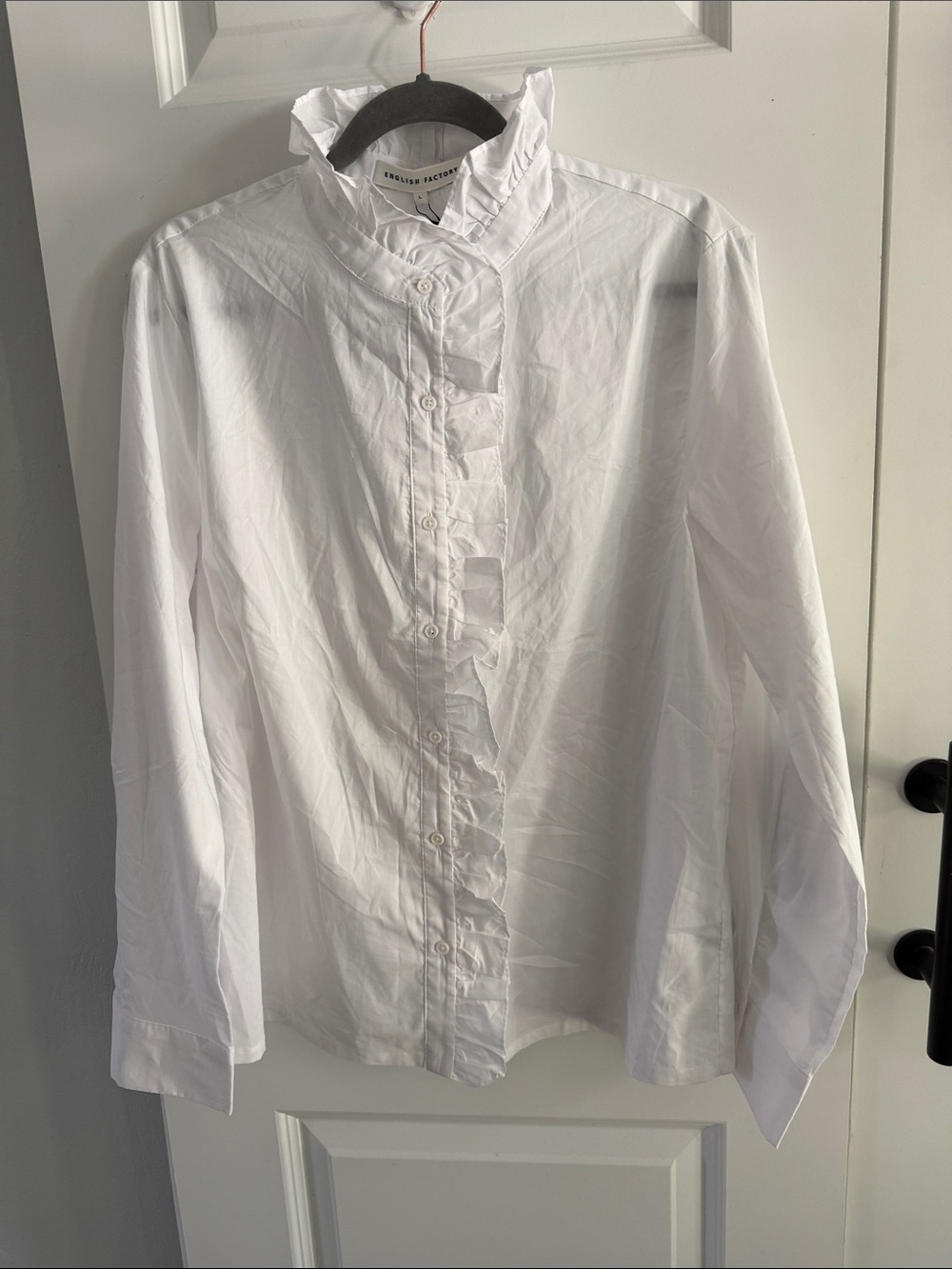 White Ruffle-Front cotton blouse - Picture 2 of 7